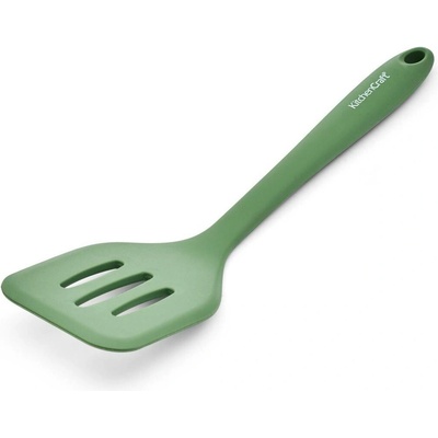 Silikonová děrovaná obracečka KitchenCraft 30 cm je šetrná k nepřilnavému nádobí, ideální pro obracení pokrmů a snadné odkapání tuku. KCSILTURNGR
