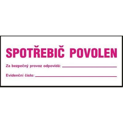 Spotřebič povolen, samolepka 210x87mm