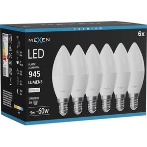 Mexen Nova 6x LED крушка E14, C37, 9W, Неутрална - 4000K, 945 lm - L102-E14-0940-01x06 (L102-E14-0940-01x06)