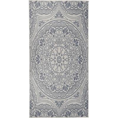 vidaXL Градински плоскотъкан килим, 100x200 см, синя шарка (340829)