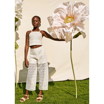 Abel & Lula Нежен комплект с бродерии в мръсно бяло с потник и широк панталон Abel&Lula