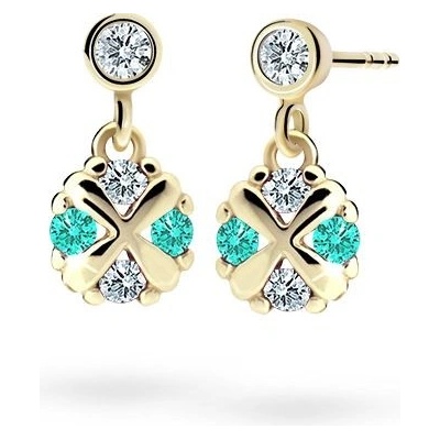 Danfil dětské náušnice C2153 ze žlutého zlata s kamínky Mint Green zapínání balónek
