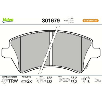VALEO Sada brzdových platničiek kotúčovej brzdy 301679
