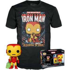 Funko Pop! Marvel Holiday Iron Man Glows In The Dark & T Shirt M
