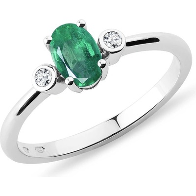 Klenota Prsteň so smaragdom a bezel diamantmi v bielom zlate R0490502