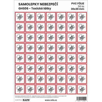 RAFO Samolepka Nebezpečí GHS06 - Toxické látky, různé velikosti Velikosti: 3 x 3 cm (56 ks na A4)