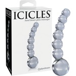 Icicles No. 66 - стъклено дилдо с извита форма и топчета - прозрачно