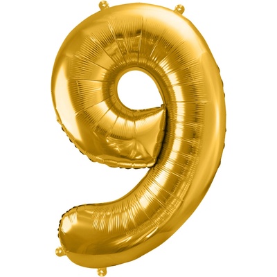 PartyDeco Fóliový balónek číslo 9 zlatý 86 cm