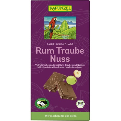 Rapunzel Mléčná čokoláda Rum-hrozny-ořech 100 g