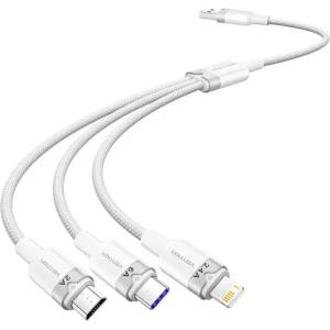 Vention USB 2.0 A към 3-в-1 6A кабел Vention CTRWG 1.5M (бял) (CTRWG)