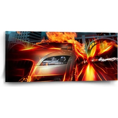 Sablio Obraz Auto v plameňoch - 110x50 cm