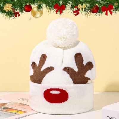 dětská zimní čepice vánoční s bambulí svítící s LED osvětlením RUDOLPH