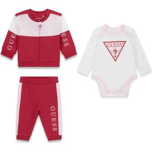 Guess Спортен комплект суичър, боди с дълъг ръкав и панталон за бебе момиче в бордо и бяло Guess