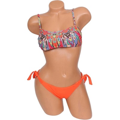 Дамски бански в оранжево и шарен десен