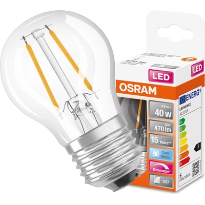 Osram LED žiarovka E27 P45 CL 4,8W 40W 470lm 4000K Neutrálne 320° Stmievateľné vlákno SUPER STAR