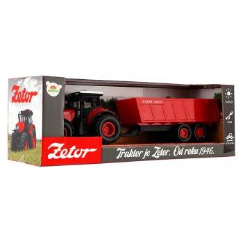 Teddies Traktor Zetor s valníkem plast 36cm na setrvačník na bat. se světlem se zvukem v krabici 39x13x13cm
