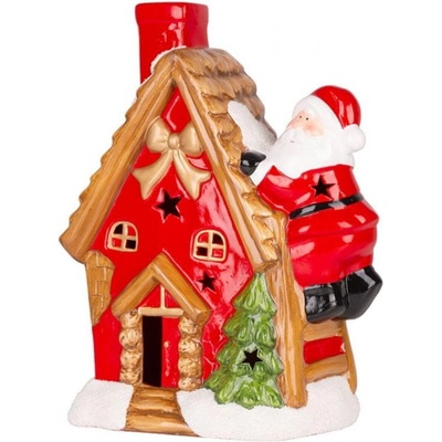 HOME MAGICDomeček se santem na střeše LED terakota 2xAAA 27x13x34 cm.