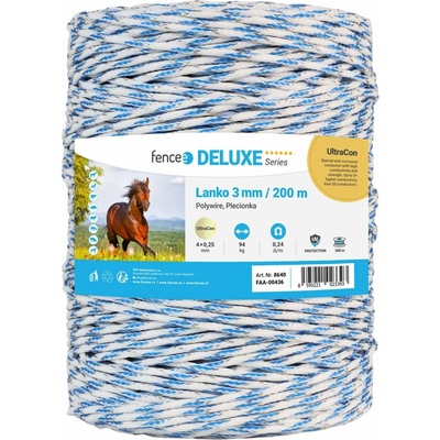 Pletené lanko na elektrický ohradník, priemer 3 mm, bielo-modrý, dĺžka 200 m