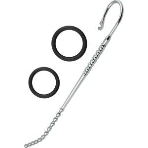 SuperLove Stainless Steel Beaded & Curved Urethral Dilator with Silicone Glans Ring