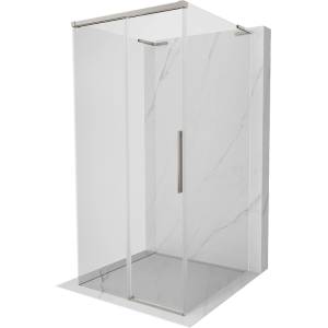 Mexen Rox-3S L 3-стенна плъзгаща душ кабина 90 x 90 cm, прозрачна, четкан никел - 8C2L-090-090-97-00-3S (8C2L-090-090-97-00-3S)