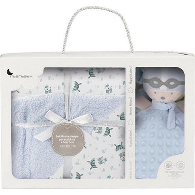 Interbaby Двулицево бебешко одеяло Interbaby - С играчка за гушкане, 80 х 110 cm, синьо (PD007-01)