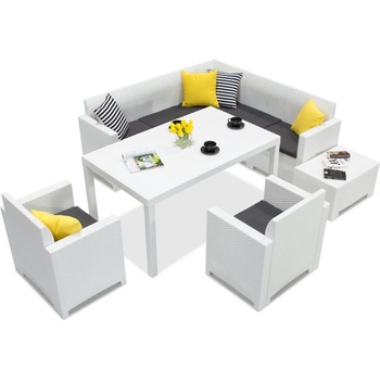 BICA Техноратанов комплект с ъглов диван и фотьойли Nebraska Comida 7 бял Bica (BCNEBCOM7BL)