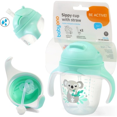 BabyOno nekapající hrneček se zatíženým brčkem 240 ml mátová