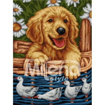 Milena Style Куче в кошничка - гоблен със схема конци dmc 1: 1