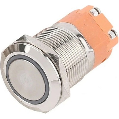 Spínač kovový s aretací, stříbrný, průměr 22mm, 20A, IP65 Zelená 12-24 V DC