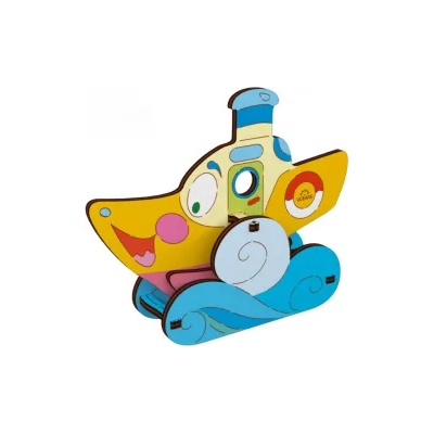 - Дървен 3D механичен пъзел за деца - Построй и оцвети - Параходче (20003)