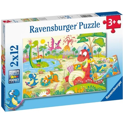 Ravensburger Пъзел Ravensburger от 2 x 12 части - Любимите динозаври (05246)
