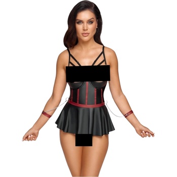 Image 1 of Cottelli Bondage - лъскав комплект и белезници за ръце (черен) - 80B/M