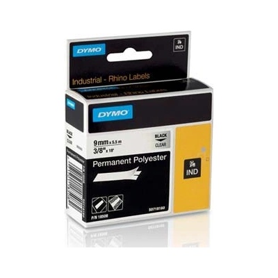 Dymo Rhino 18508, S0718160, 9mm x 5,5m čierna tlač / priehľadný podklad, originálna páska