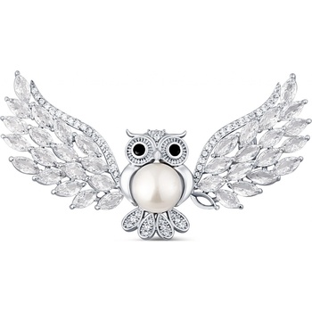 JwL Luxury Pearls luxusná brošňa s perlou a kryštálmi Múdra sova JL0814