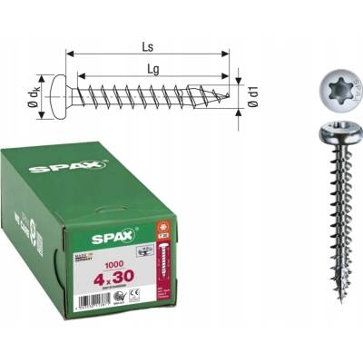 Univerzální vruty Spax 4 x 30 mm, 0,01 kg / 1000 ks