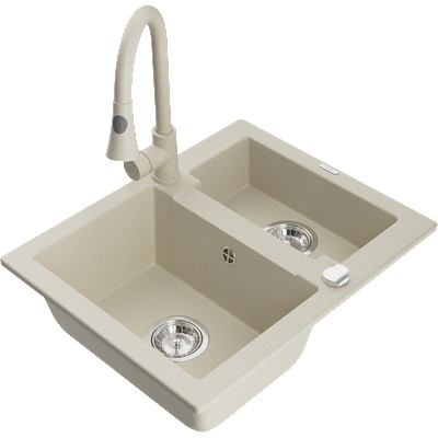 Mexen Carlos гранитна мивка с 1, 5 камери с кухненски смесител Elia, бежов - 6518-69-670101-69 (6518-69-670101-69)