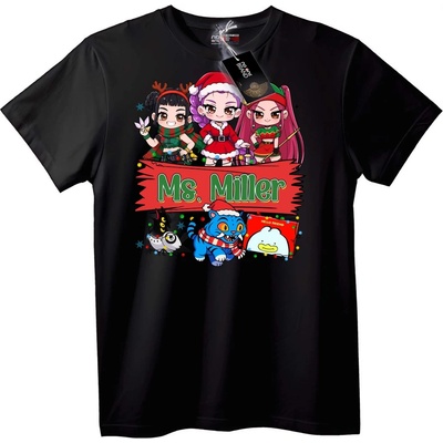 NOONEBRAND Тениска Коледен Cartoon г-жа Милър - XXS, Black