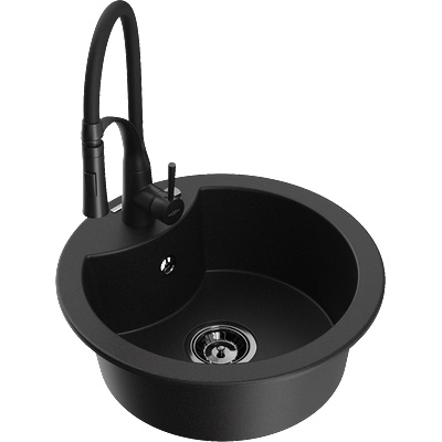 Mexen Diego гранитна мивка с 1 камера с кухненски смесител Aster, черен - 6512-77-73450-70-B (6512-77-73450-70-B)