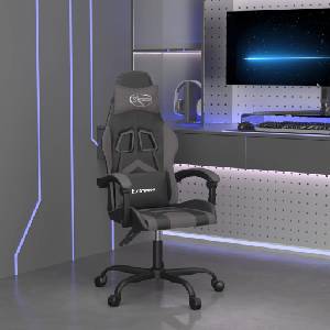 vidaXL Въртящ гейминг стол, черно и сиво, изкуствена кожа (349595)