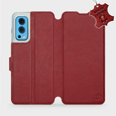 Mobiwear kožené flip OnePlus Nord 2 5G Tmavě červené L_DRS