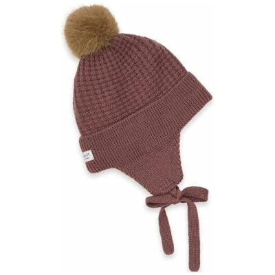 En Fant Pletená čepice s bambulí a zavazováním Rose Taupe