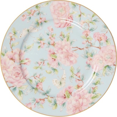 Clayre & Eef Porcelánový dezertný tanierik s ružovými kvetmi Rosa 19 x 2 cm