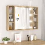 vidaXL Огледален шкаф с LED, дъб сонома, 76x15x55 см (808858)