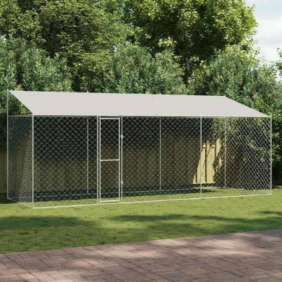 vidaXL Klec pro psy se střechou 600 x 200 x 256 cm ocel a PE stříbrná 9799.3368302