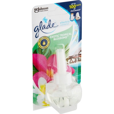 Glade Electric Scented Oil Exotic Tropical Blossoms vůně s tóny monoi květů a kokosového mléka tekutá náplň do elektrického osvěžovače vzduchu 20 ml