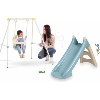 Smoby Set šmykľavka s vodnou hrou s dĺžkou 90 cm XS Slide Blue Life a 120 cm hojdačka s kovovou konštrukciou s UV filtrom
