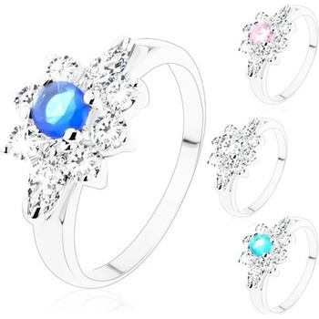 Šperky eshop prsten se stříbrným odstínem broušené kulaté a zrnkovité zirkony V08.01 Světlemodrá