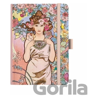 Notes A5 Premium Alfons Mucha linky Růžový Baloušek 2027