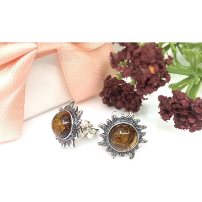 Jan Kos jewellery stříbrné náušnice s jantarem 12124323