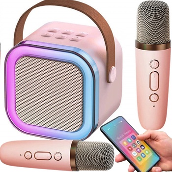 BLUETOOTH REPRODUKTOR PŘENOSNÉ KARAOKE RGB LAMPIČKA 2 MIKROFONY USB SD MINI JACK